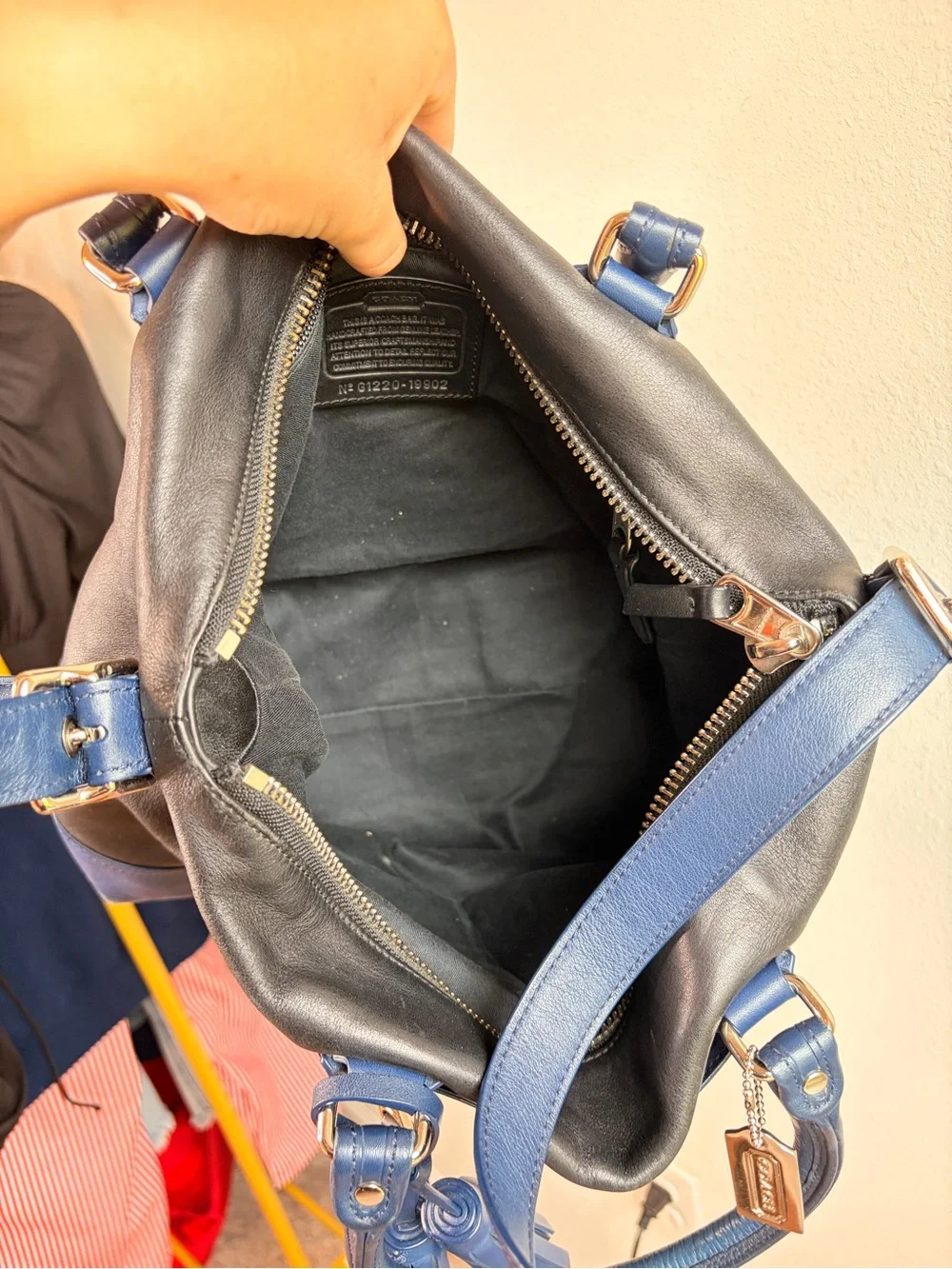 Coach Two-Tone Black and‎ Navy Leather Shoulder Bag